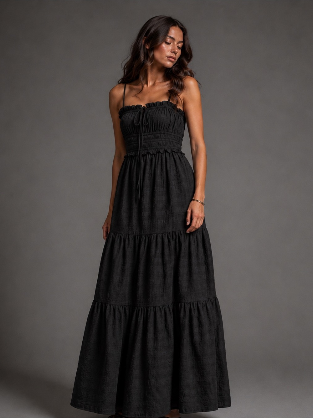Thirty Thirty Textured Tiered Maxi Dress Midnight Romance